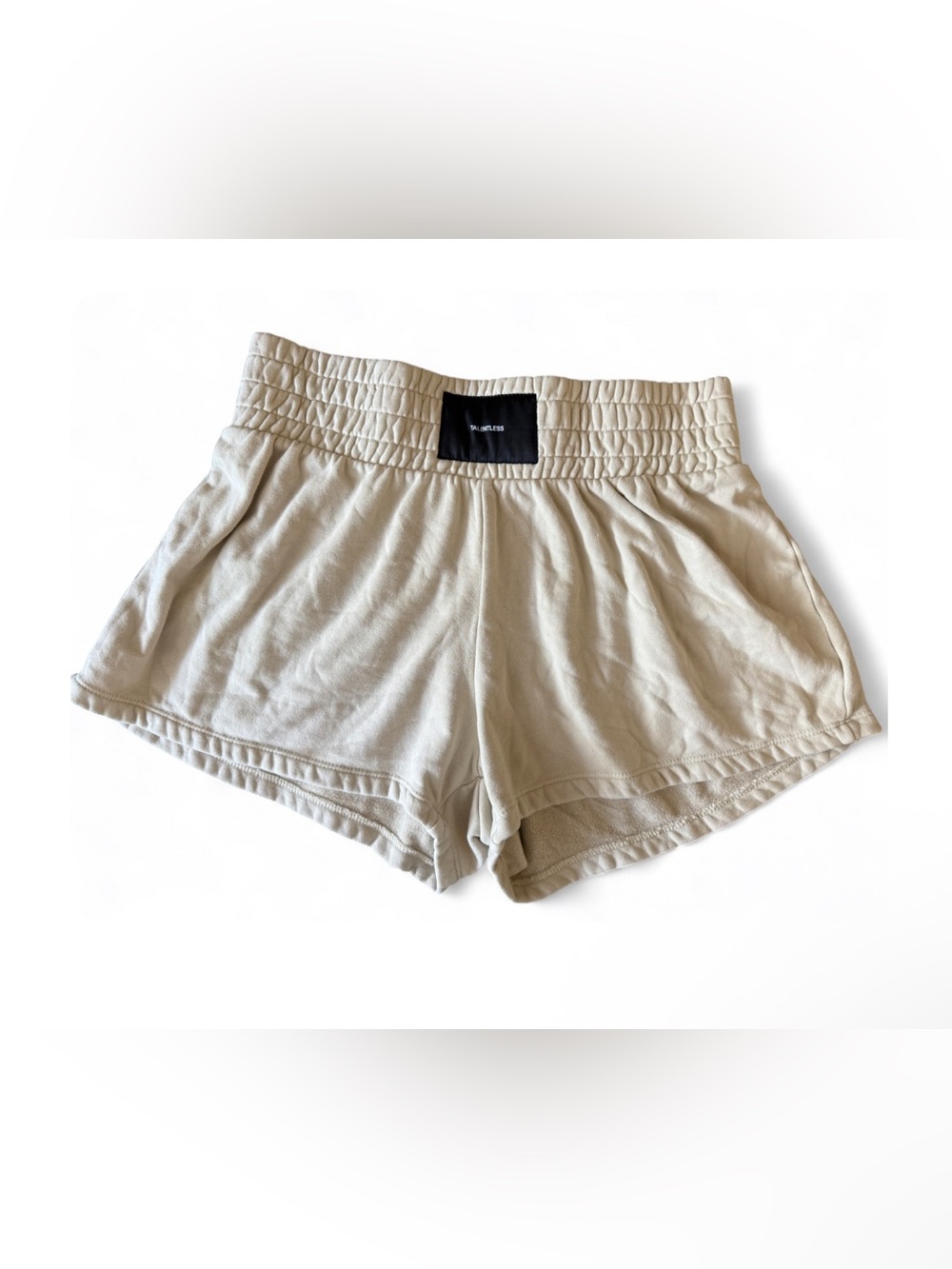 TALENTLESS Beige 100% Cotton Elastic-Waist Boxing Shorts. Size L.
